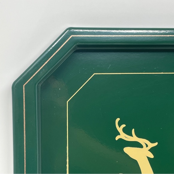 Vintage Serving Trays and Coasters Set Enesco Hunter Green Deer Made in Japan - Picture 7 of 16